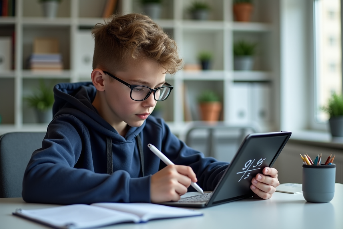 Adolescent résolvant un problème de division