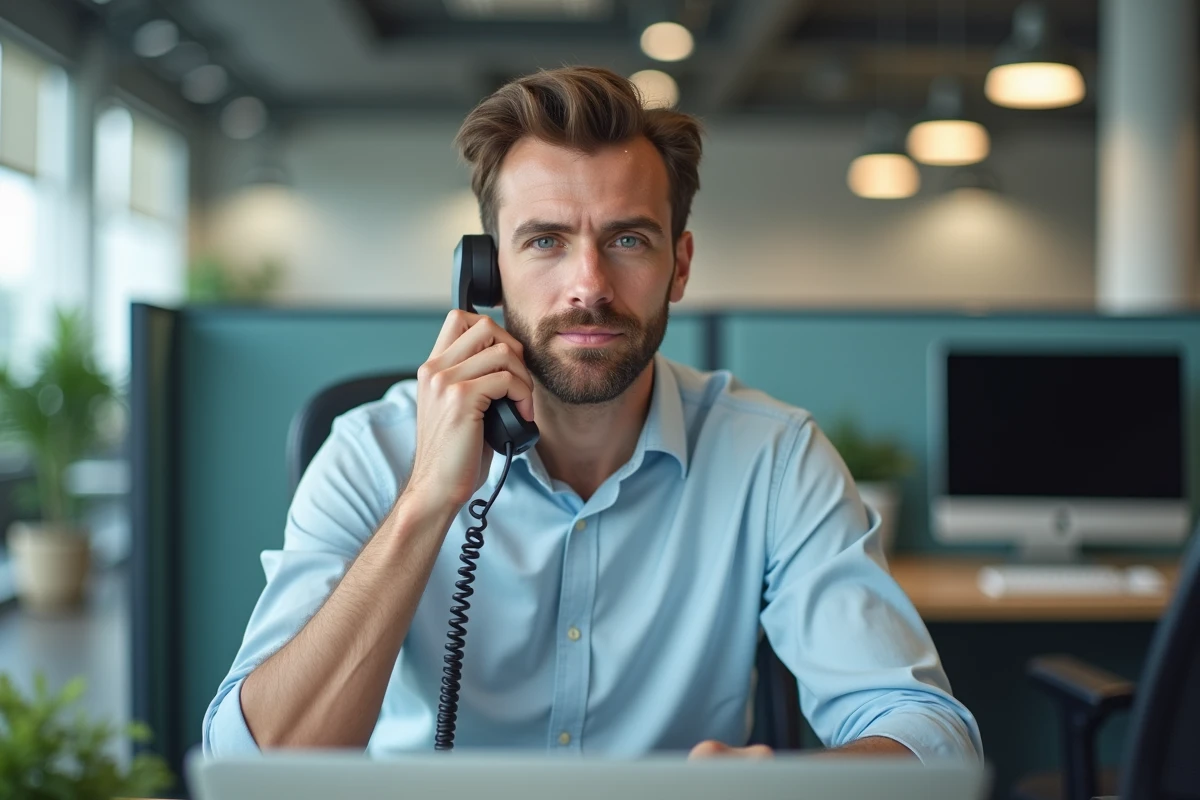 Agent service client au bureau parlant au téléphone