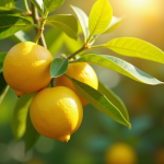 Arbre citronnier en plein soleil avec feuilles jaunes et vertes