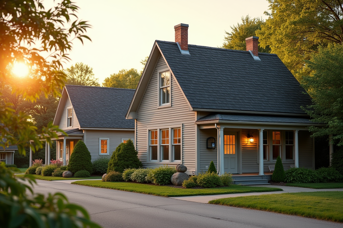 Bureau de poste rural au Quebec entouré de maisons et verdure