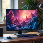 Espace de travail moderne avec moniteur 2160p UHD lumineux