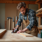 Jeune charpentier façonne un bois dans son atelier