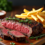 Côte de boeuf grillée tranchée sur planche en bois