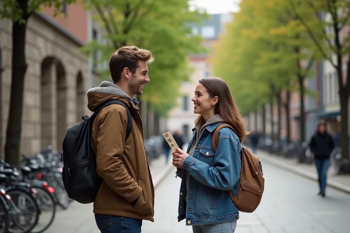 Couple échangeant un sourire dans une rue urbaine