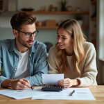 Jeune couple en train de travailler à la maison