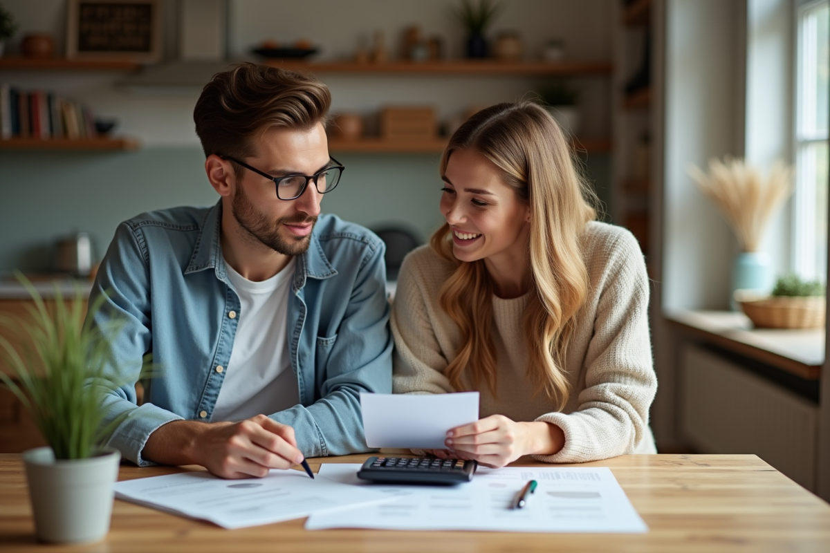 Jeune couple en train de travailler à la maison