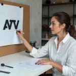 Designer étudiant une charte graphique en noir et blanc épinglée sur un mur en liège dans un studio minimaliste