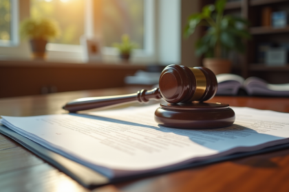 Gros plan sur documents juridiques et marteau de juge