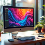 Espace de travail créatif avec moniteur design et tablette digitale