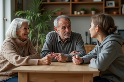 Trois générations de famille française autour d'une table