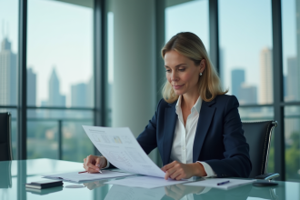 Femme d affaires en blazer dans un bureau moderne