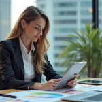 Femme professionnelle en design créatif avec tablette