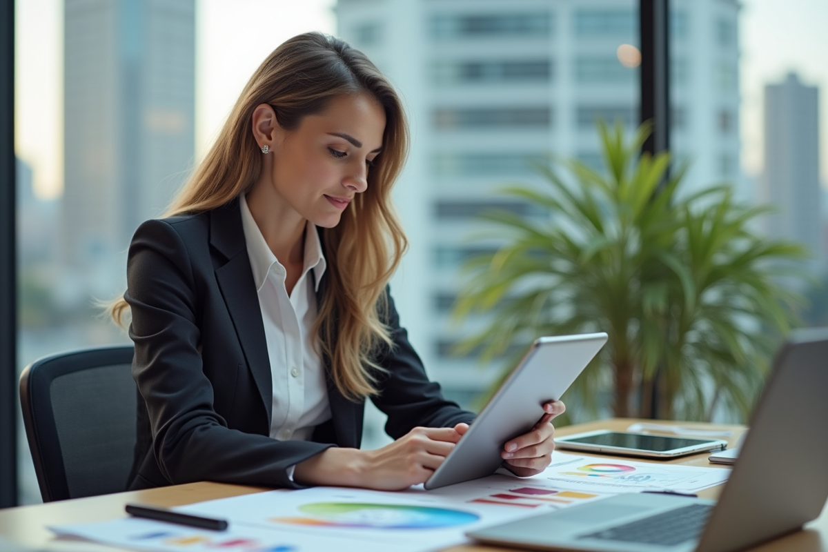 Femme professionnelle en design créatif avec tablette