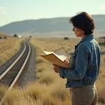 Femme pensant sur une plaine sauvage avec une carte