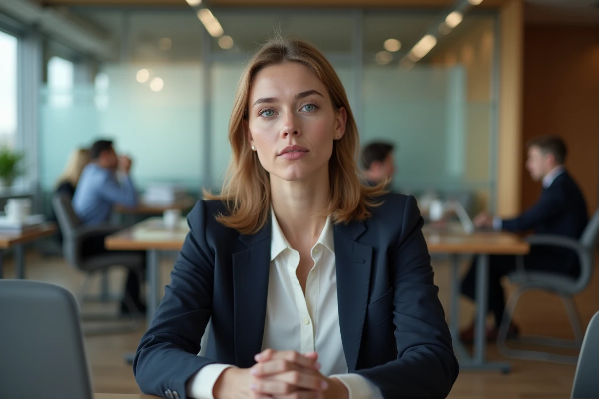 Jeune femme en réunion dans un bureau de médiation moderne