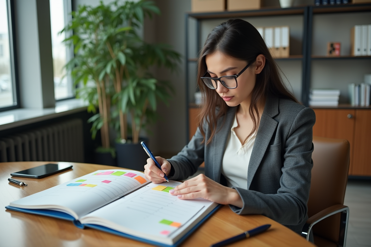 Jeune femme organisée planifiant au bureau