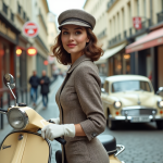 Jeune femme vintage avec Vespa dans Paris