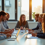 Groupe divers d'employes en réunion collaborative
