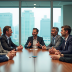 Groupe divers de professionnels en réunion dans un bureau moderne