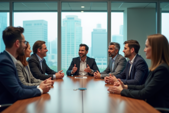 Groupe divers de professionnels en réunion dans un bureau moderne