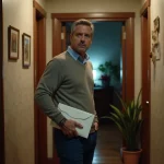 Homme d'âge moyen dans un appartement avec enveloppe officielle