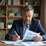 Homme d'âge moyen en blazer lors d'une réunion immobilière