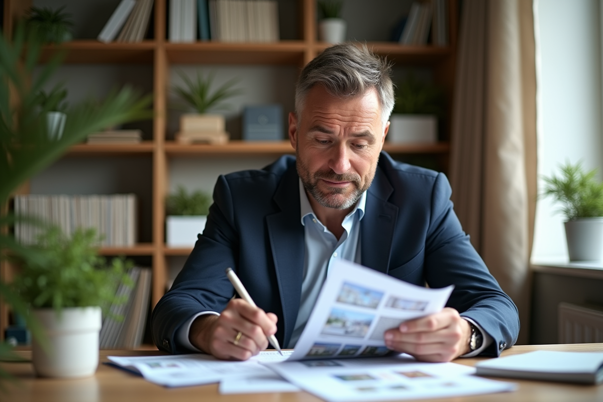 Homme d'âge moyen en blazer lors d'une réunion immobilière