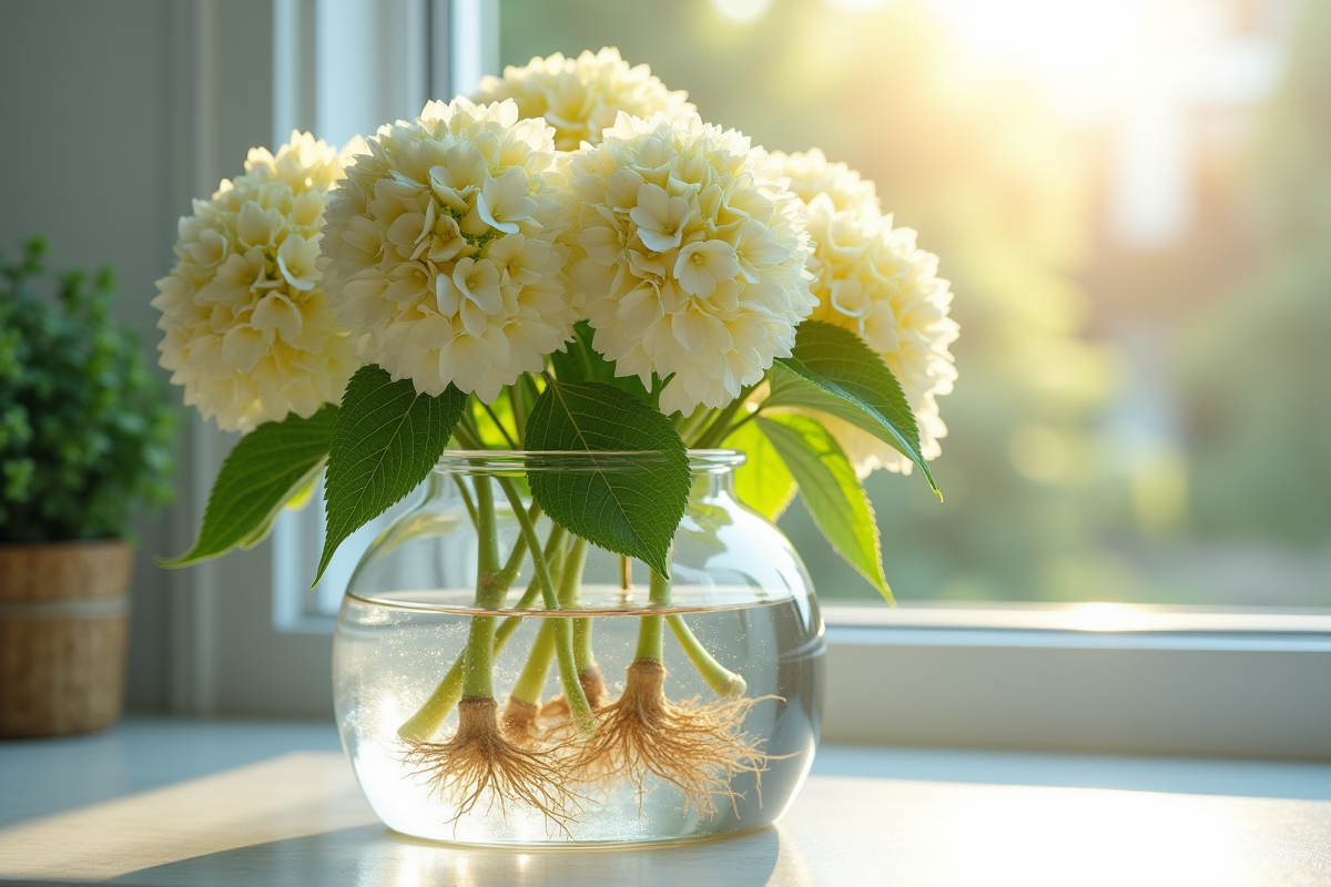 Hydrangeas avec racines dans l