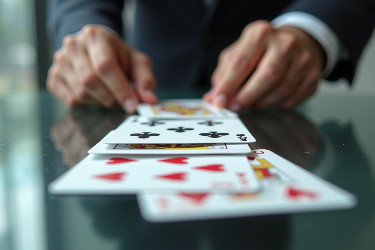 Cartes du jeu president avec une main posant un as final