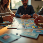Jeu de société detective moderne en cours sur une table en bois
