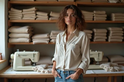 Jeune femme dans un atelier de couture artisanale