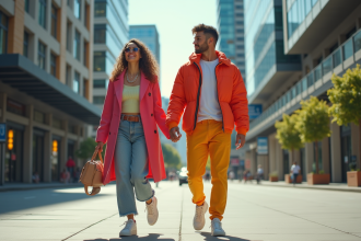 Jeune femme et homme en mode urbaine tendance 2025