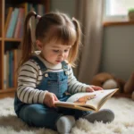 Jeune fille curieuse lit un livre avec Tchoupie