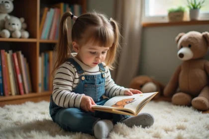Jeune fille curieuse lit un livre avec Tchoupie