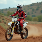 Jeune pilote de motocross sur piste en pleine nature
