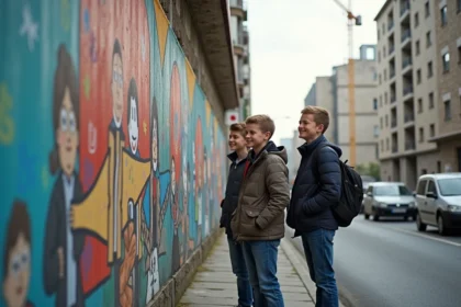 Jeunes souriants devant des fresques murales à Mille Nord