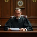 Juge en robe noire assis derrière son banc dans une salle d'audience française, symbolisant la décision de déboutement judiciaire