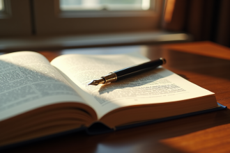 Livre de droit français ouvert sur un bureau en bois
