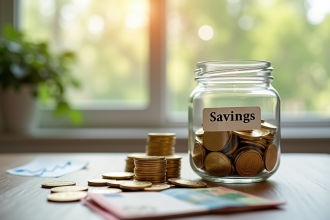 Pièces d or et billets euros sur une table ensoleillée