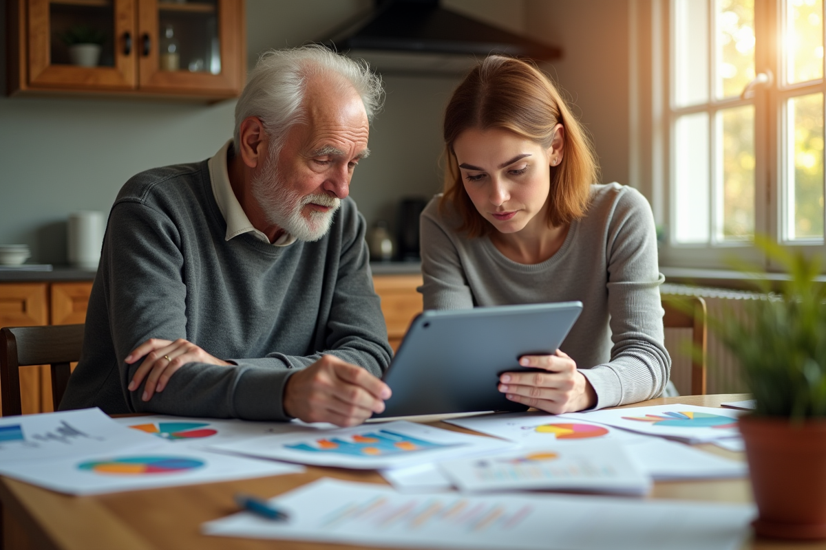 Un senior et une jeune femme étudient des graphiques financiers