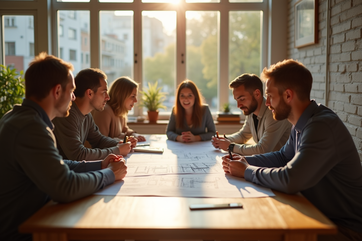 Groupe de personnes discutant de plans d