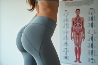 Corps d'une femme en leggings avec graphique génétique en arrière-plan