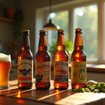Scene de table avec bières sans gluten et verres de degustation