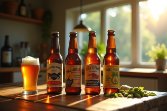 Scene de table avec bières sans gluten et verres de degustation