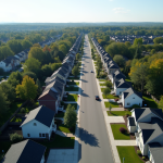 Vue aérienne d'un quartier suburbain au Quebec avec zones postales